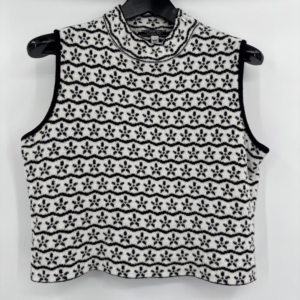 ST JOHN SPORT‎ BY MARIE GRAY SLEEVELESS SWEATER VEST SIZE L Black White Floral